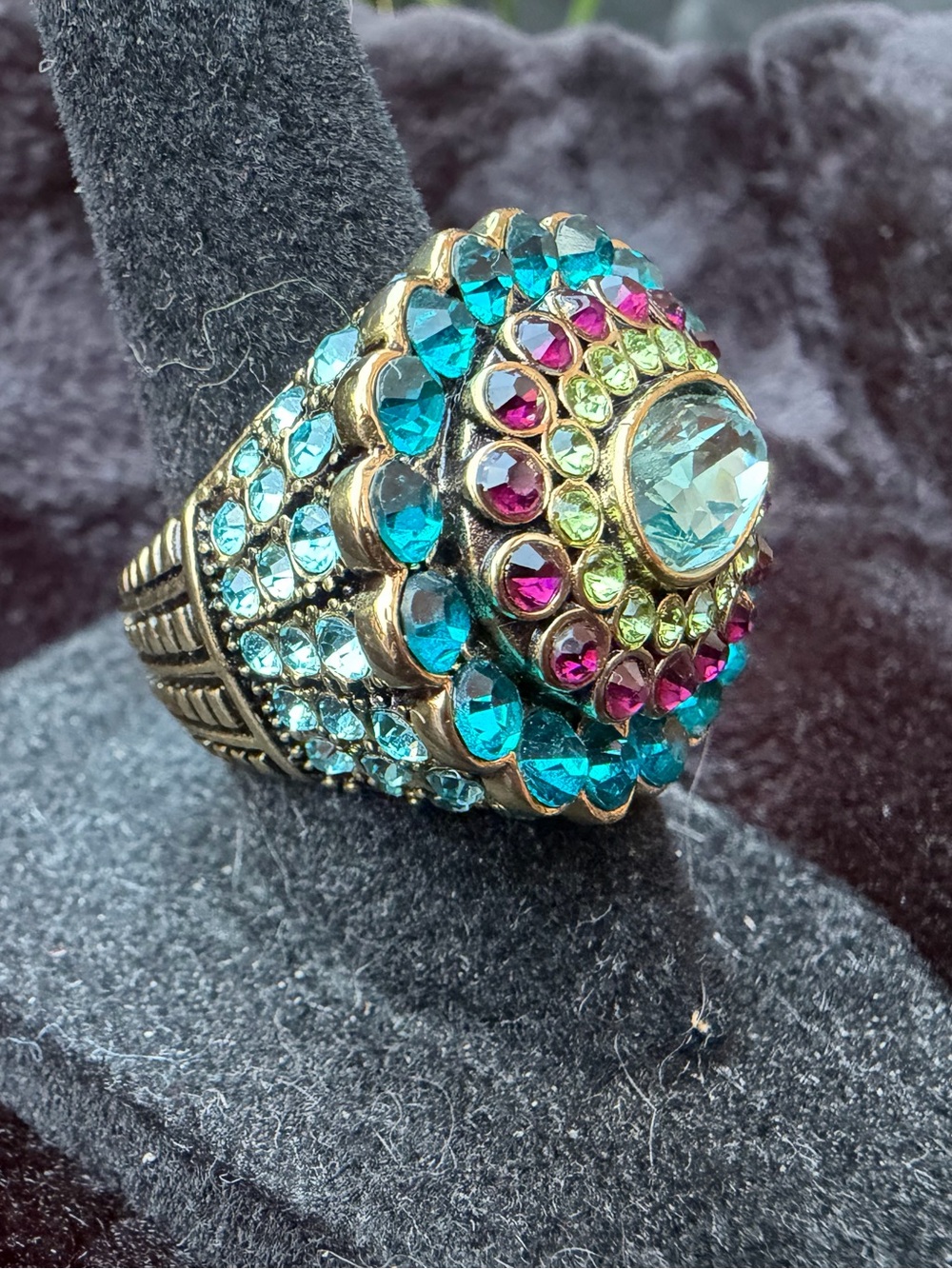 Heidi Daus Turquoise, Pink & Lime Crystal Cluster Ring *Size 6 - Picture 5 of 8